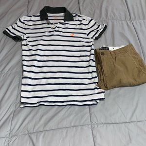 Boys/juniors white with blue stripes polo shirt XS